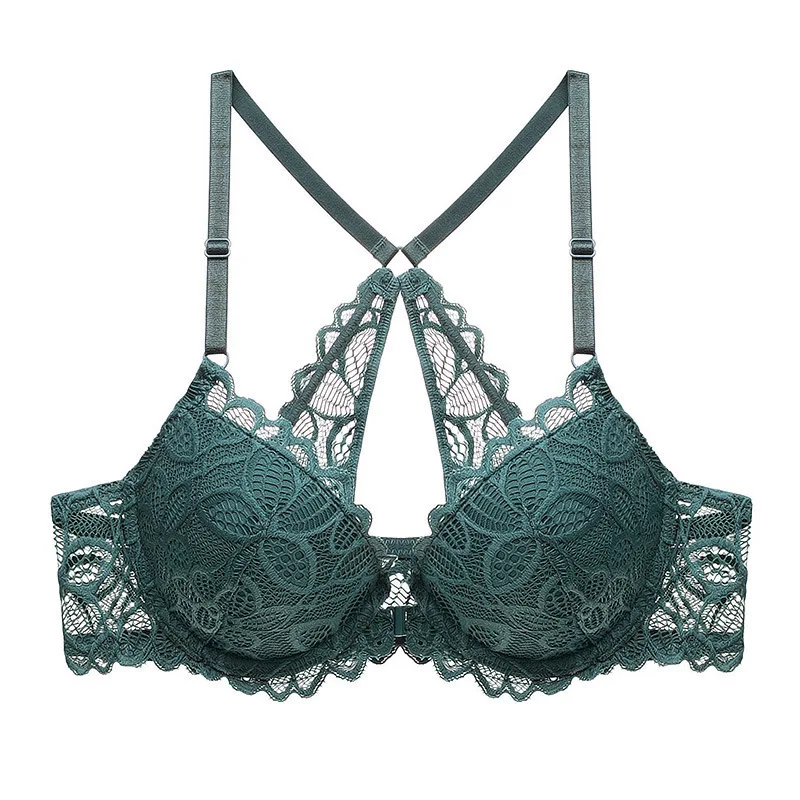 Factory Direct Sales Summer Breathable Nylon French Sexy Front Button Bra Lace Back Adjustable Straps Knitted Single 9223