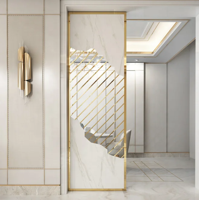 
Shiny Gold Stainless Steel Screen Partition With Marble 