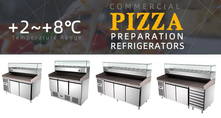Hotel Restaurant Kitchen Equipment Marble Top Commercial 3 Door Refrigerated Pizza Prep Table