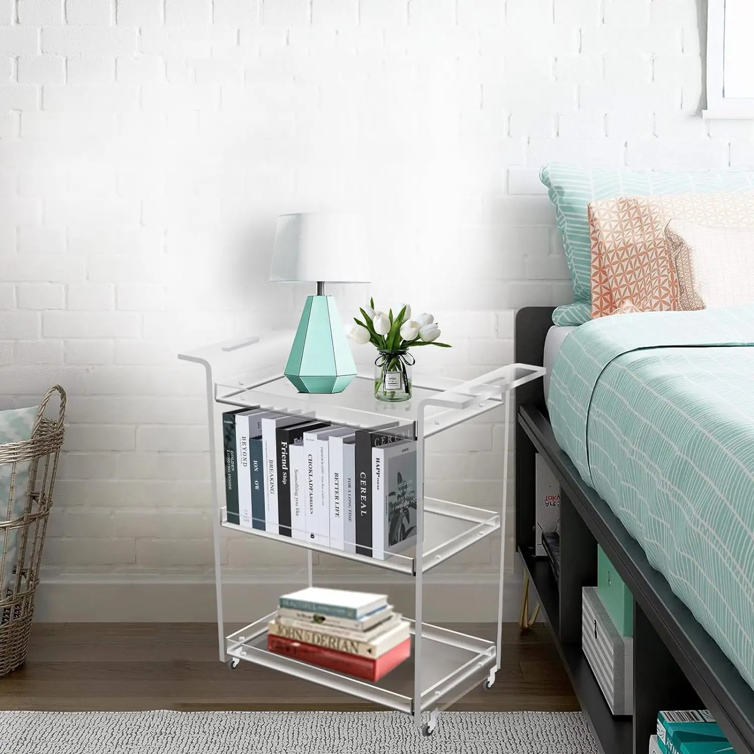 Acrylic Bar Cart,3tier Rolling Bar Cart With Wheels,Home Bar & Serving