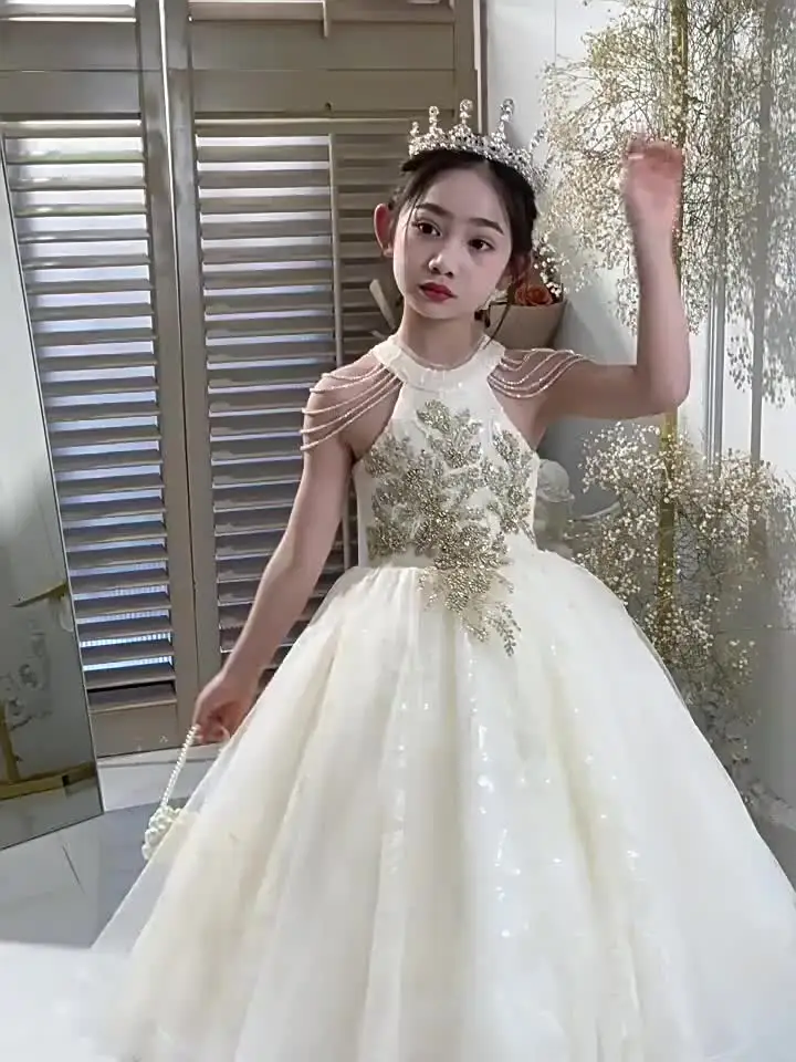S2143R 2026 New Style New Fluffy Skirt Western Style Catwalk Birthday champagne Sweet fairy Flower Girl Dress S2143R 2026 New Style New Fluffy Skirt Western Style Catwalk Birthday champagne Sweet fairy Flower Girl Dress