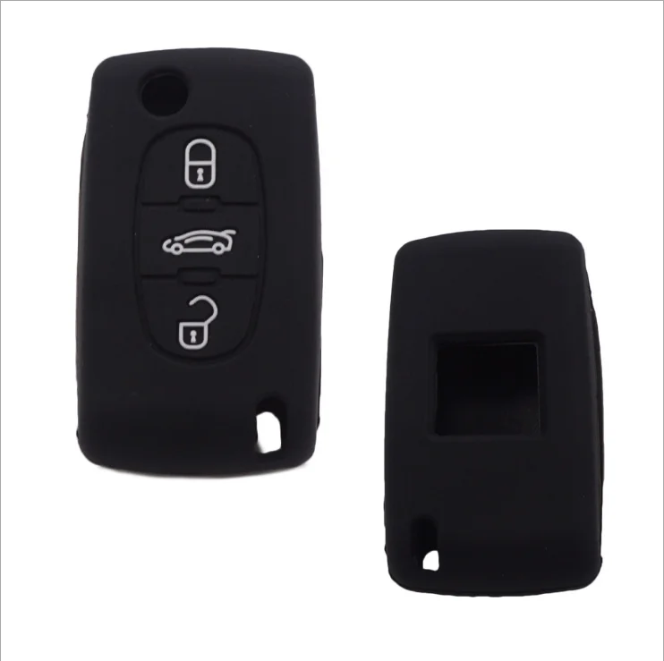 Black Silicone Case Cover Fit For Peugeot 407 307 107 207 607 flip Key 3 Buttons 