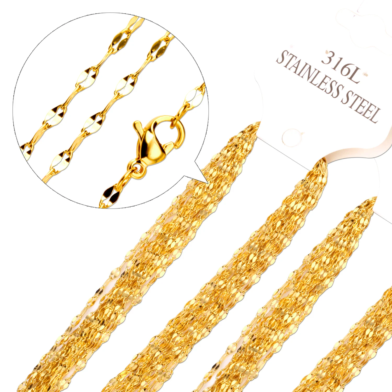 

316L Stainless Steel Gold/Silver Necklace Chain Necklace 2mm Lobster Clasp Jewelry Chains, Gold, silver, rose gold, black