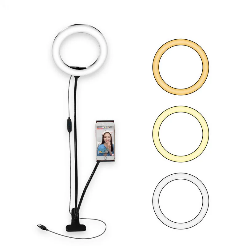 8 inch Portable Professional Live Stream Selfie Ring LED Makeup Light Flexible mobile Phone clip on Holder Stand 2 in 1