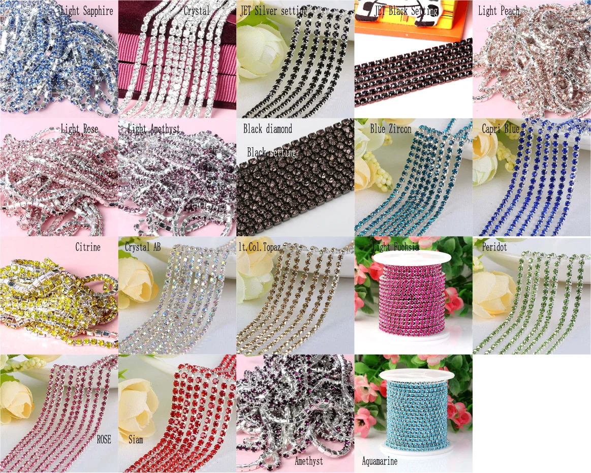 Free sample Factory Direct Sale metal row rhinestone cup chain custom size rhinestone trim
