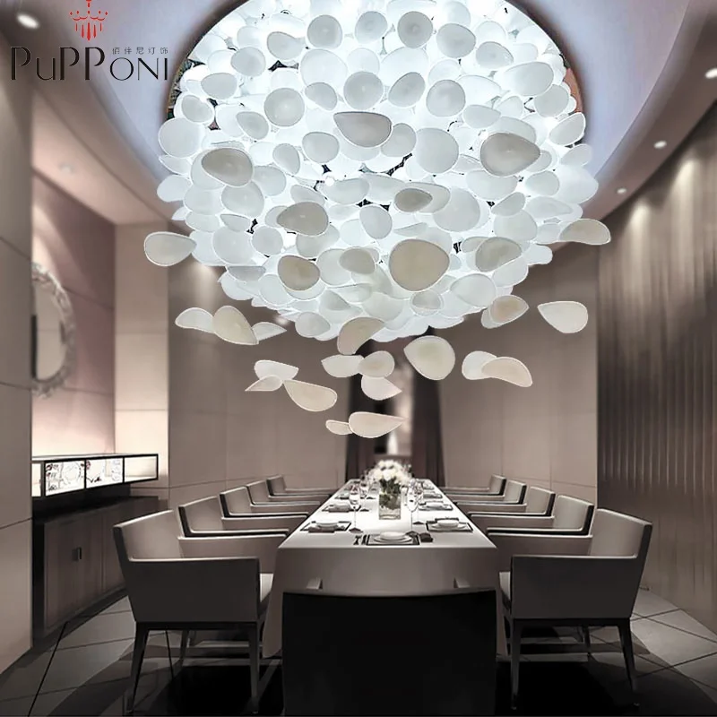 Creativity Leaves white glass chandelier modern pendant lighting fixture leaf for resturant living room stairs decoration