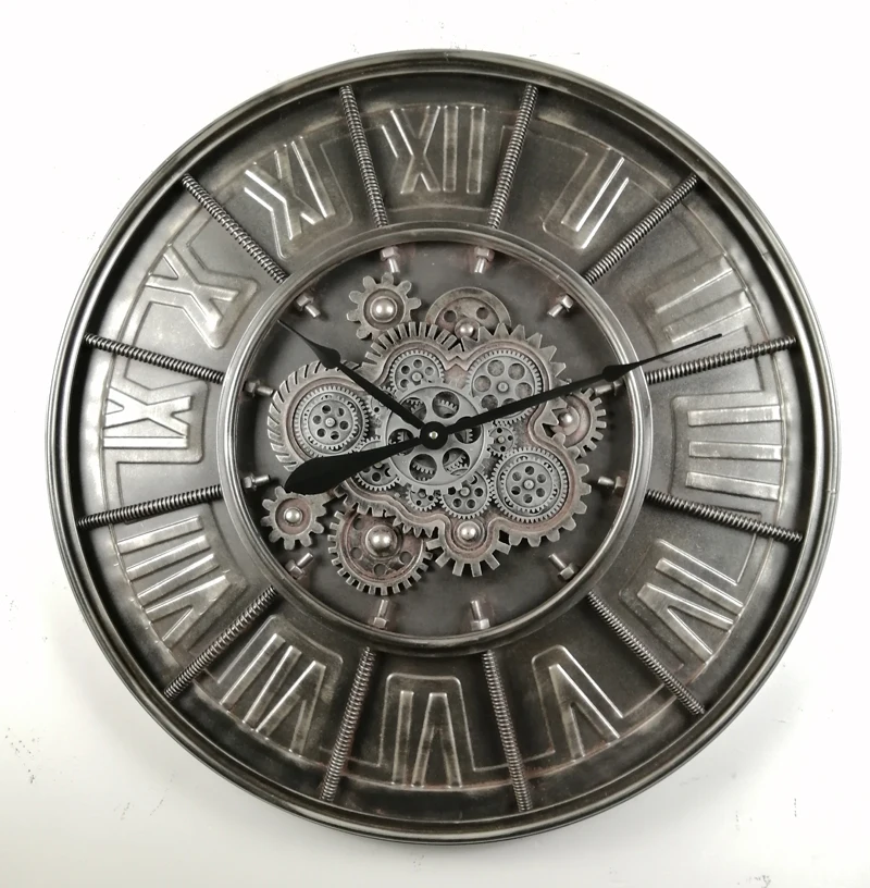 
Factory hot sale COG wall clock roman numerals metal moving gear 3d home decorative 
