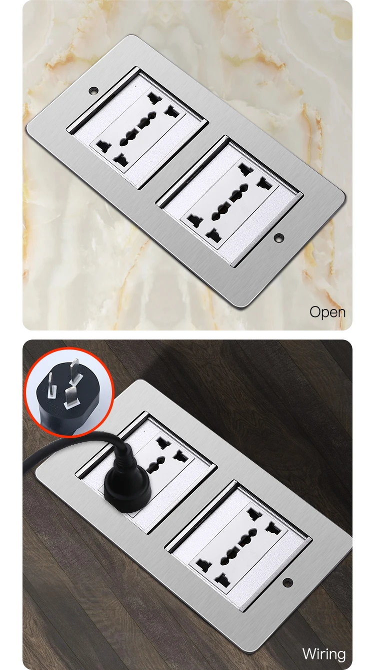 Double stainless steel concealed floor socket with customized module