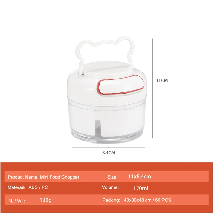 Plastic Kitchenware Mini Vegetable Fruit Mear And Hand Pull Food Chopper