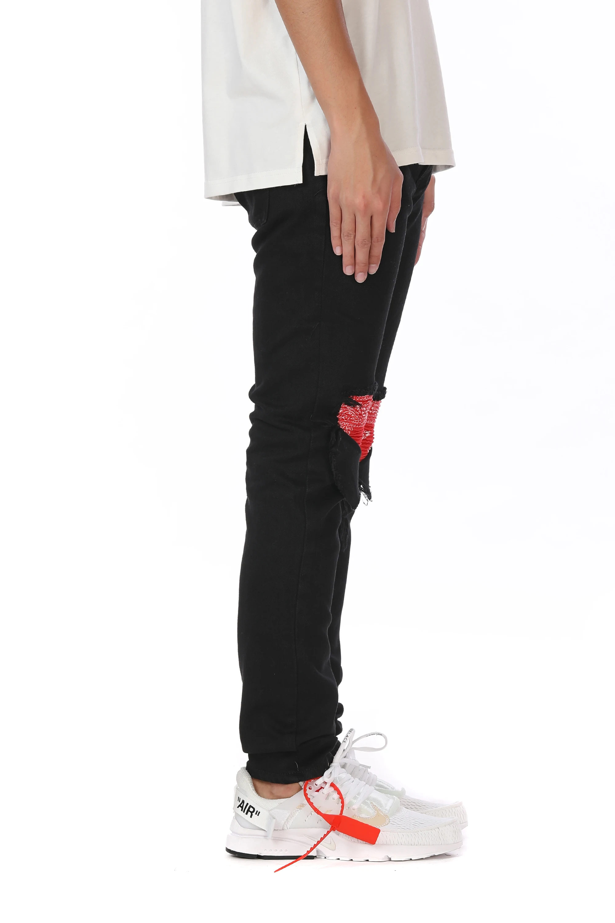 Mens Destroyed Red Bandana Patch Black 