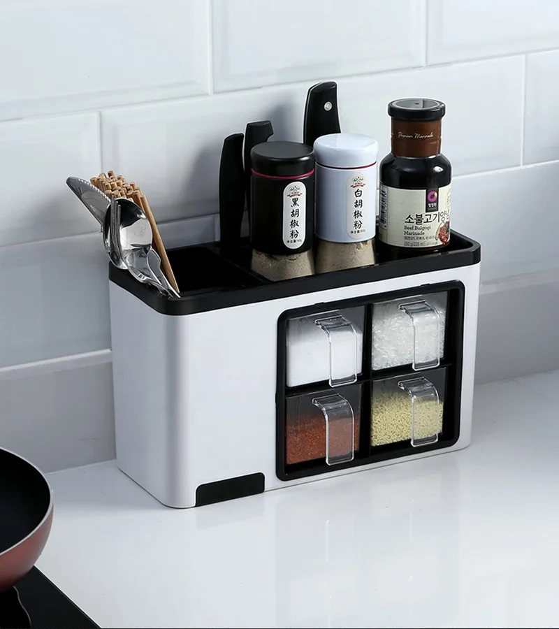 Wall Mount Multifunctional Kitchen Seasoning Box Spice Box Wholesale Spice Containers Plastic Spice Rack.jpg