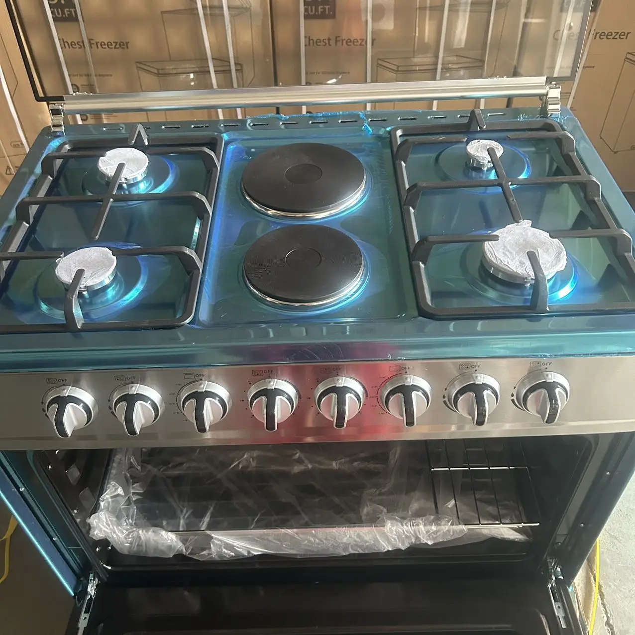 Four Gas Two Electricity Burners With Oven Good Quality Freestanding