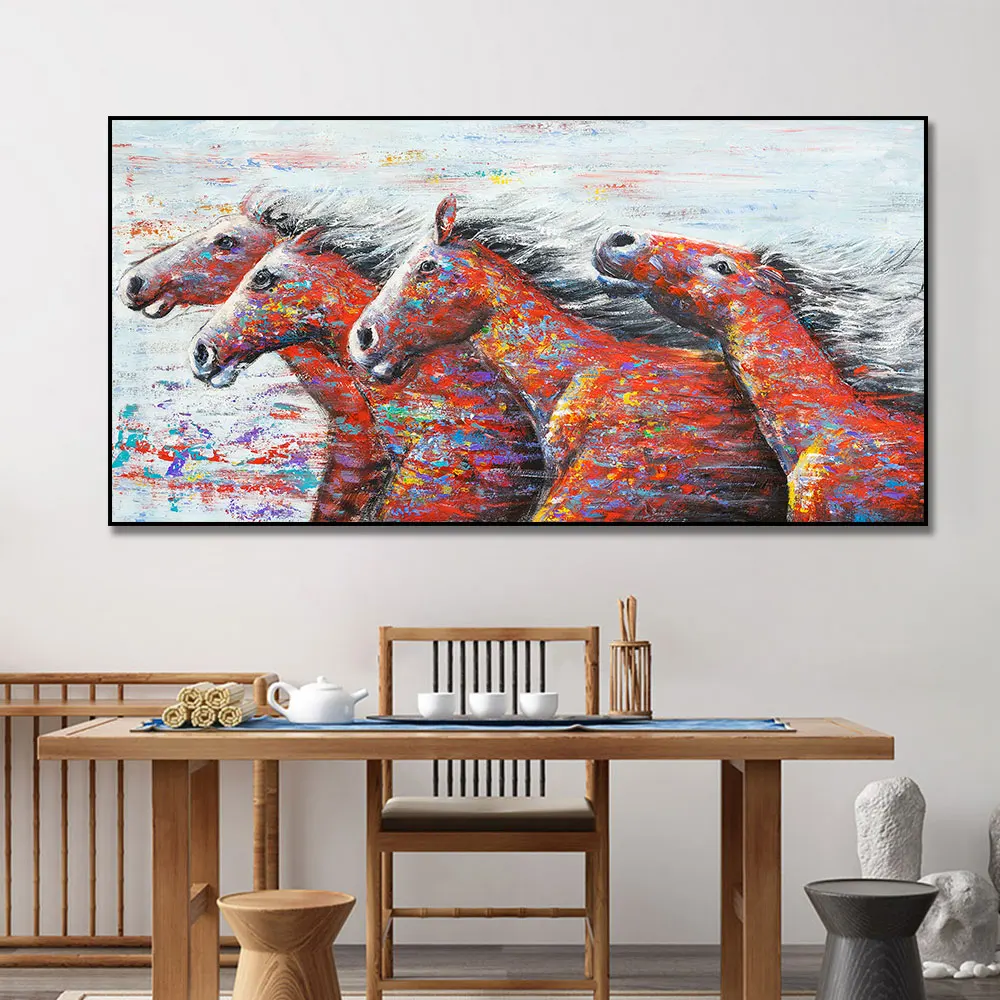 Pure hand-painted oil painting Horsehead offers sitting room hanging painting art gold foil decorative painting Horsehead mural