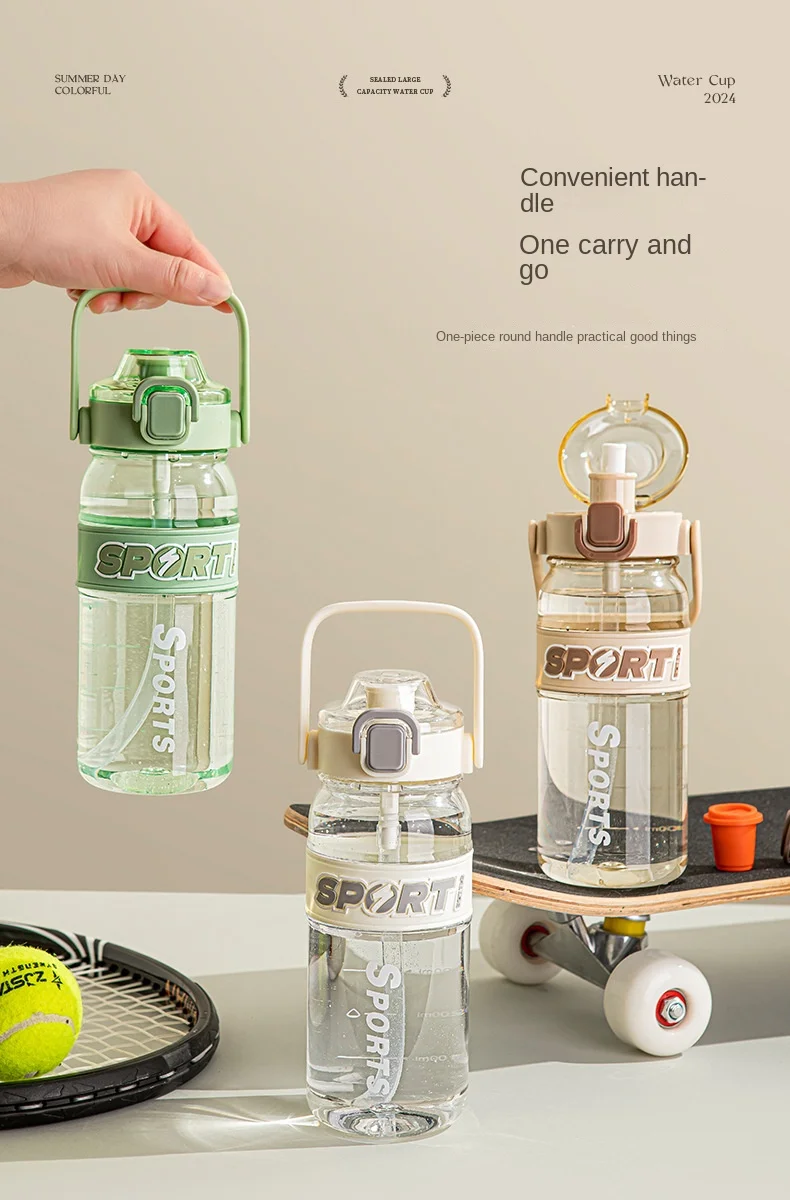 Wholesale 800 ml Colorful Portable Clear Handle Leather Case Tritan Plastic Water Bottle Unisex