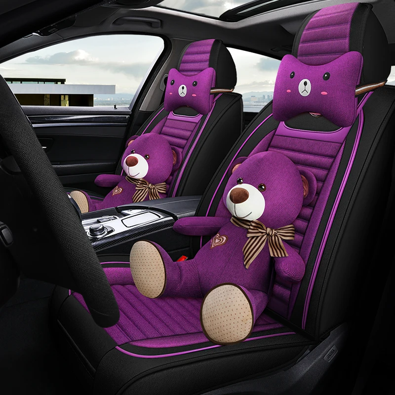 Full Surrounded Linen Cute Girl Car Seat Cover Universal Seat Protector