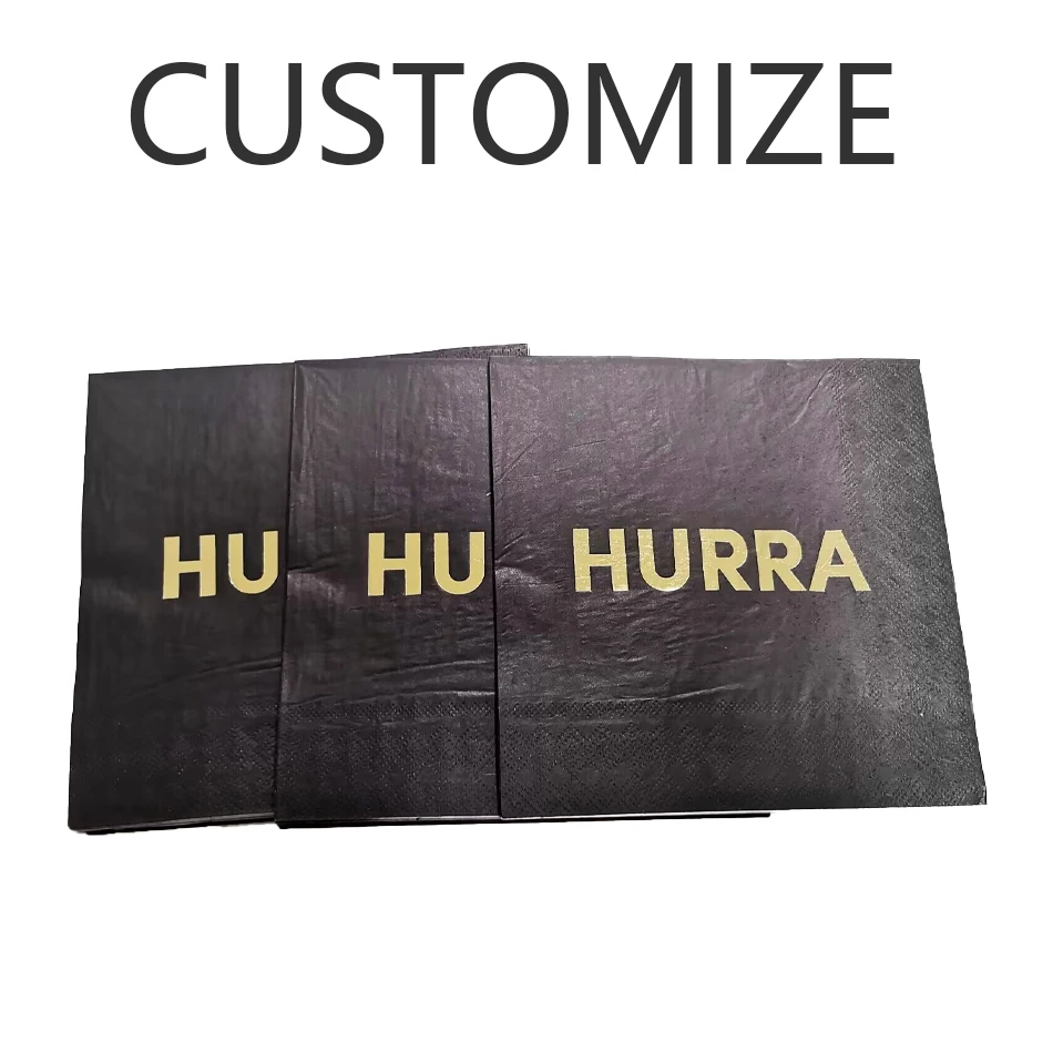 LR Customizable Black 3 Ply Bag Style Virgin Wood Pulp Disposable Dinner Napkins for Hotel Wedding Birthday Themed Party Decor factory