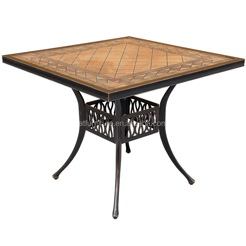 屋外パティオ家具パティオテーブルセット用の37インチサイズの鋳造アルミニウムとセラミックタイルの丸いダイニングテーブル Buy パティオ