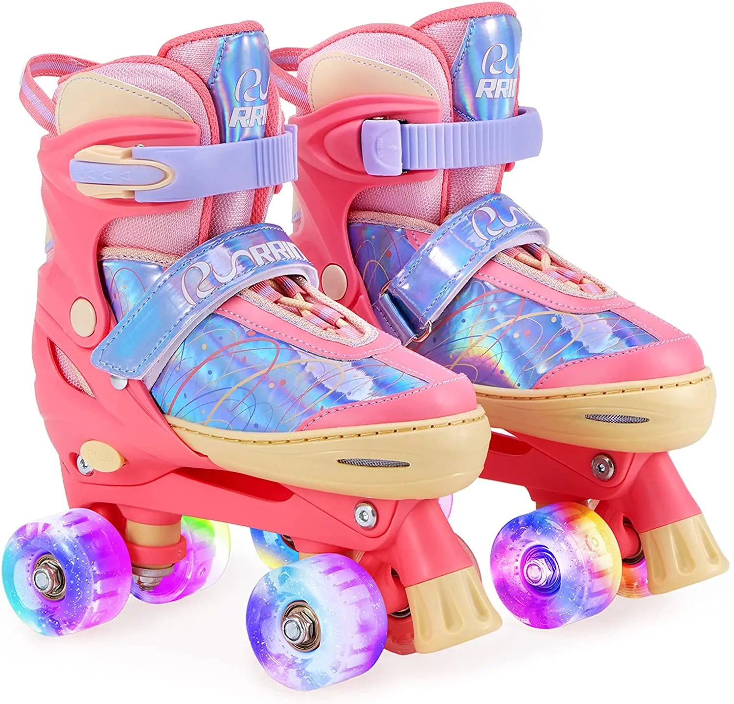4-Pejiijar Kids Quad Roller Skate,Roller Skates for Girls Boys,with Adjustable Size&Double Brakes&Luminous Wheels&Protective Gear,3-Point Balance Roller Shoes for Beginners 