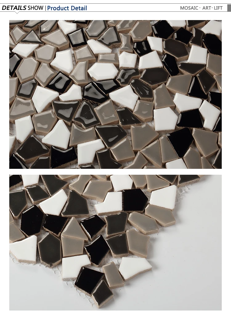Wholesale price broken shape irregular shaped porcelain grey mosaic tiles for bathroom decor