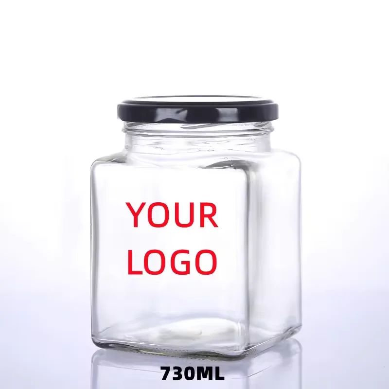 Supplier Black&gold&red&white metal Lids Square glass food jars square glass Jars for Storage Food Honey factory