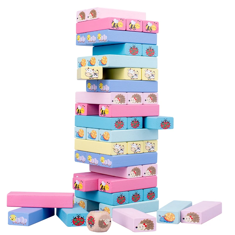 2020 New Montessori Wooden Building Blocks Cute Cartoon Toys Animal Kids Educational Stack tall wooden Toys