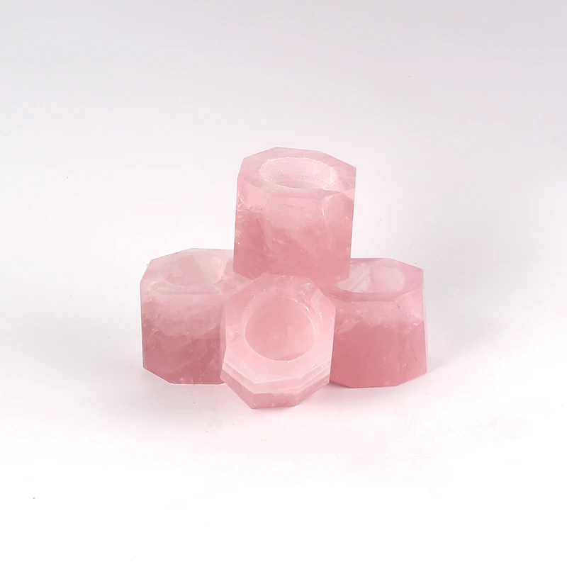 Natural Mineral Candle Holder ROSE QUARTZ SOOTHES HEARTACHE 