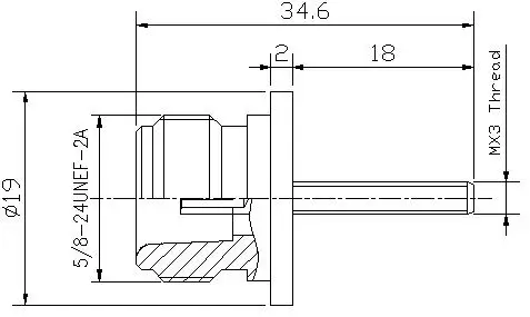 n母面板连接器,带18毫米扩展m * 3螺纹销 (b)