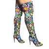 2019 New Women's Winter Boots Solid Snakeskin Spike Heeled Zip Shoes Ladies Boots Pumps Cross Strap Open Toe Overknee Boots Girl