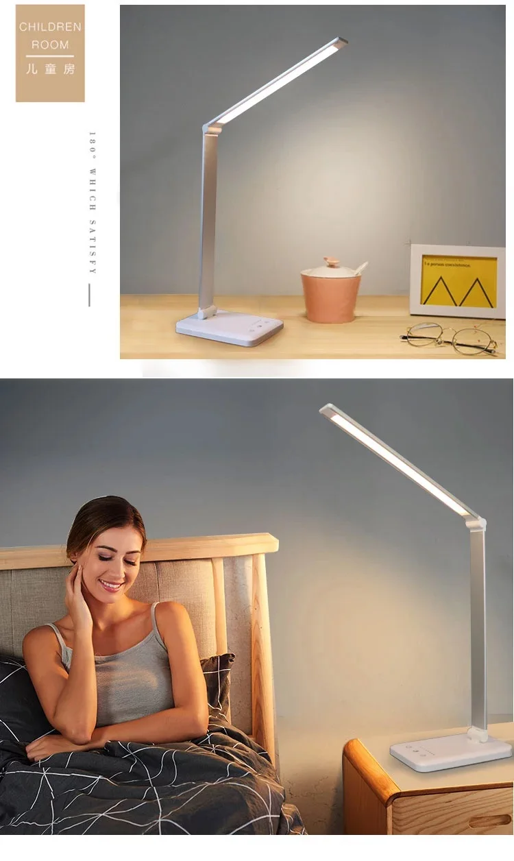 Modern Luxury Bed Side Rechargeable Reading Light LED Desk Lamp Silver Table Lamps