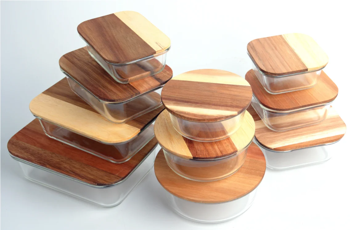 Ecofriendly Food Meal Prep Containers With Acacia Wood Flip Lid Wooden Glass Food Storage Buy