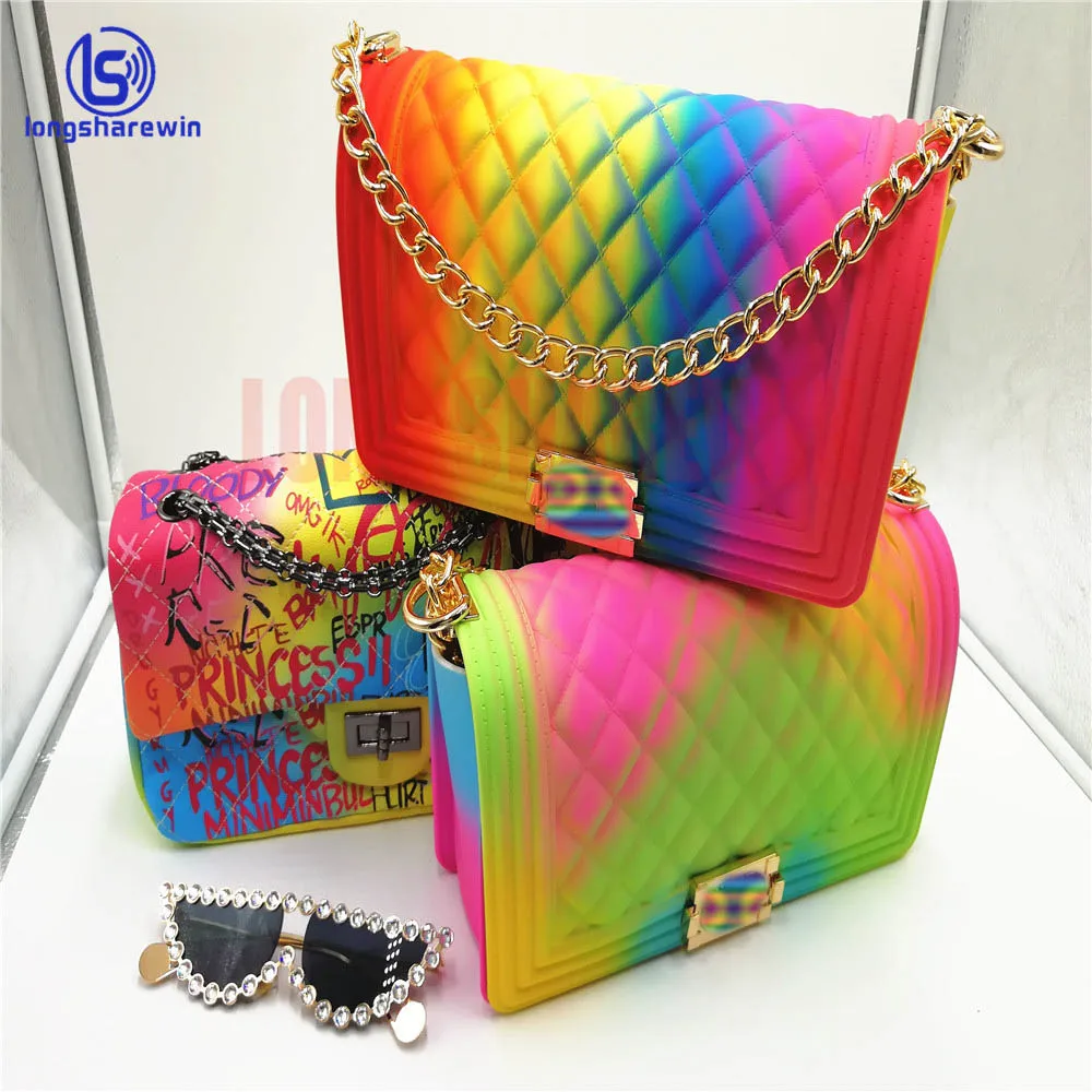 Rainbow Jelly Shoulder Bag for Women Rhombic Pattern Large (6 colors) BB 55