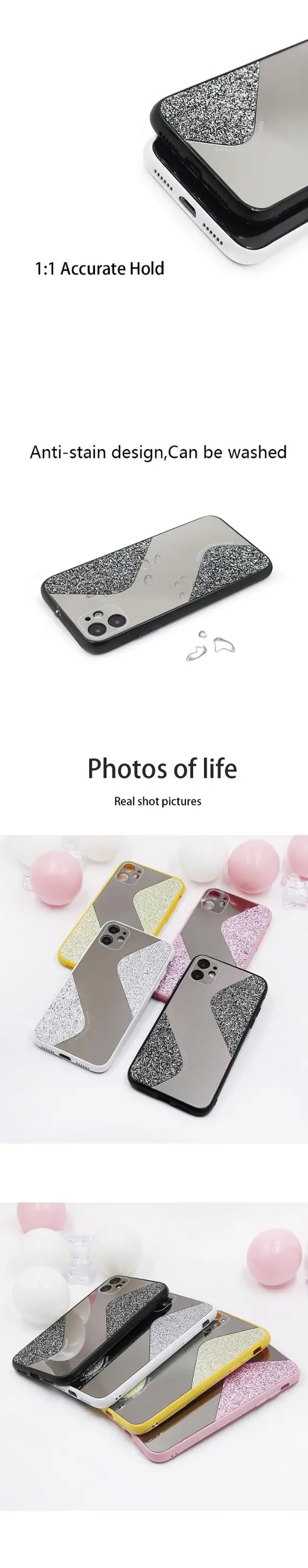 Luxury glittering powder water drill makeup mirror phone case for iphone 12 pro