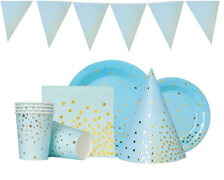 Blue And Gold Party Supplies Golden Dot Disposable Party Dinnerware