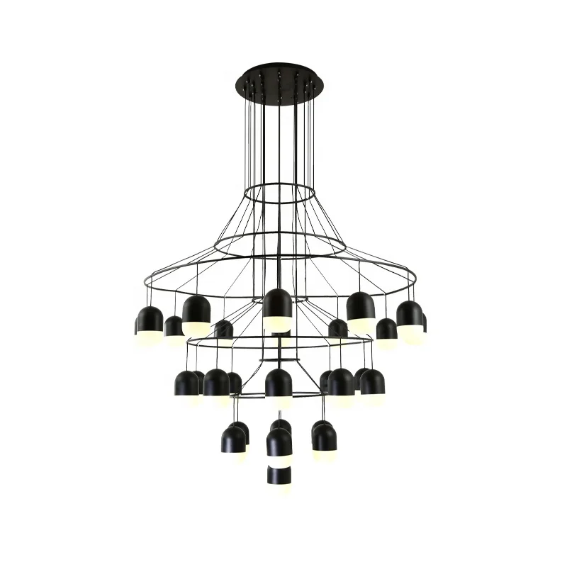 Custom New Luxury Led Chandelier Compound building Large Black Pendant Lamp Installed In Villas Cafes And Museums With Remote