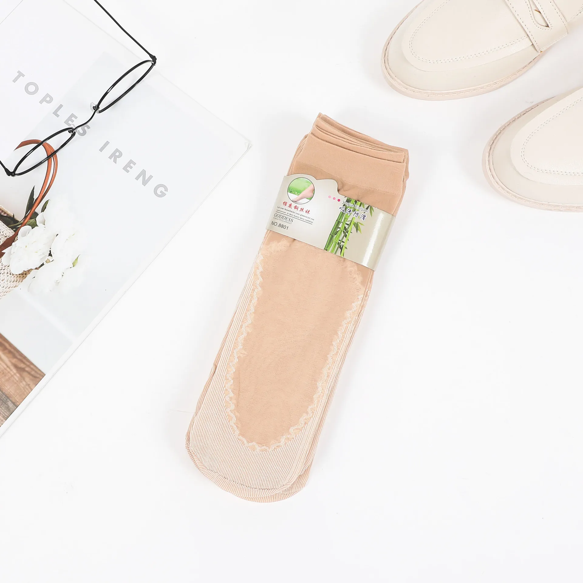 Breathable spandex nylon transparent cotton bottom short silk stockings summer socks for women anti-hook ultra-thin socks