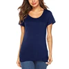 Wholesale women long shirt slim fit scoop neck split hem t shirt 95 cotton 5 elastane t-shirt