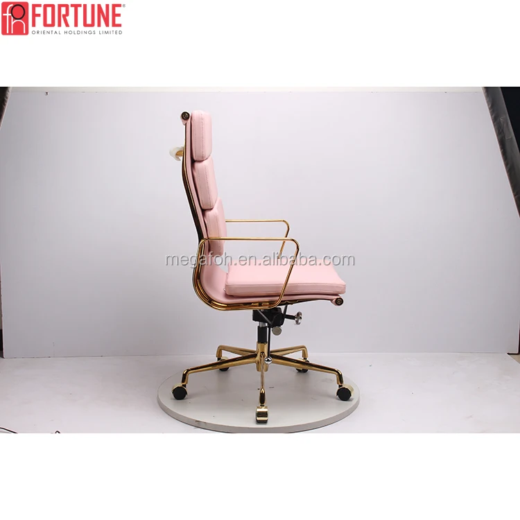 Luxury Design Pink Office Leather Chair With Golden Aluminum Frame