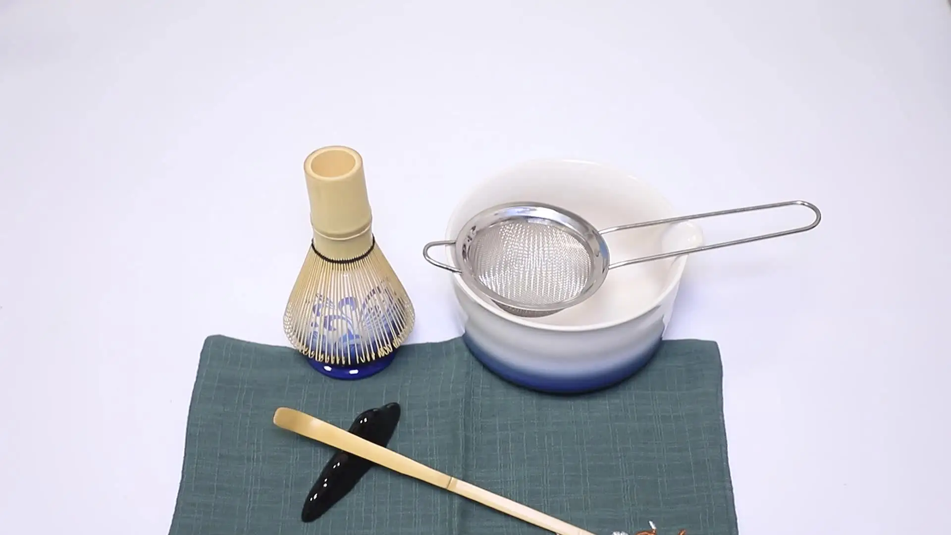 茶筅茶器7点セット 4セット ハンドル付き抹茶陶器ボウル 茶筅 メタル