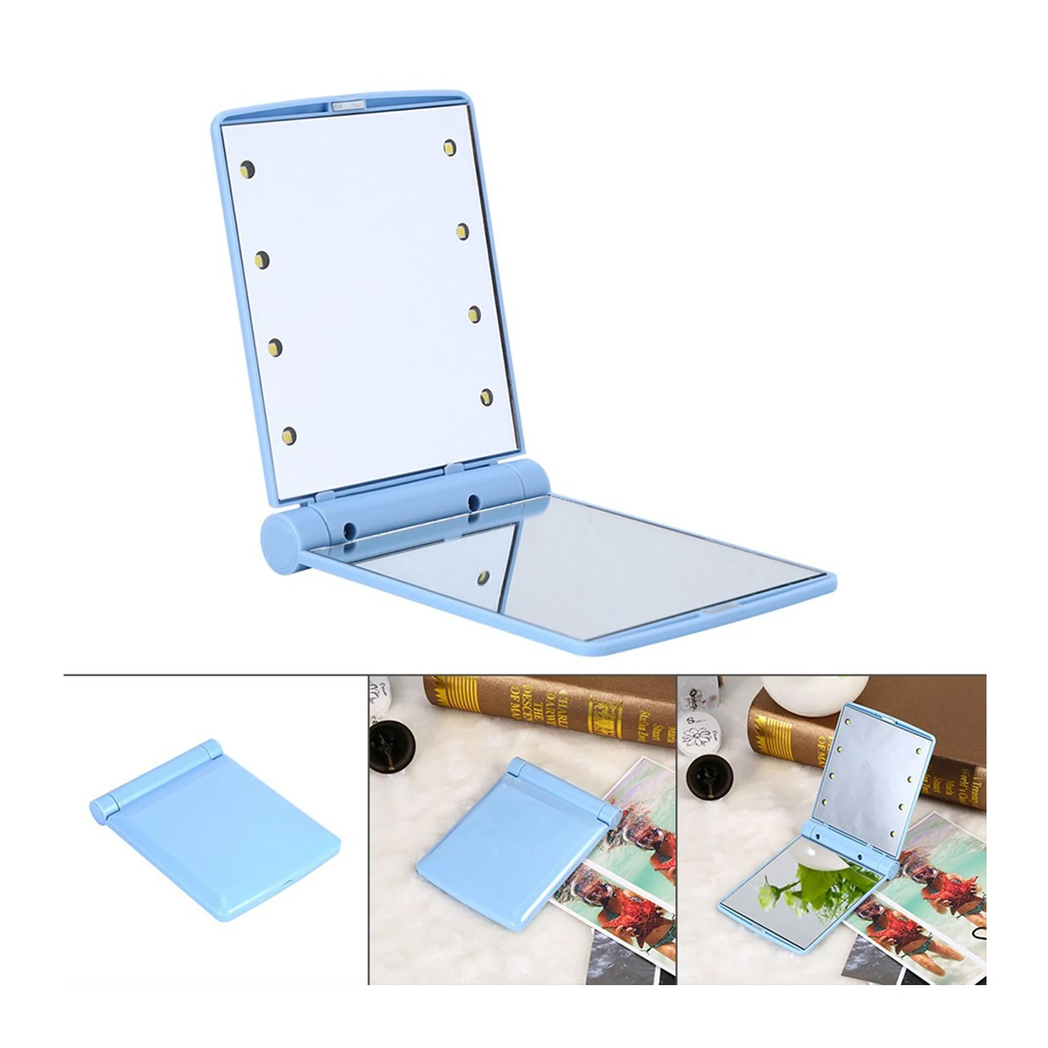 Customized Logo Folding Travel Mirror Lighted Makeup Cosmetic Portable