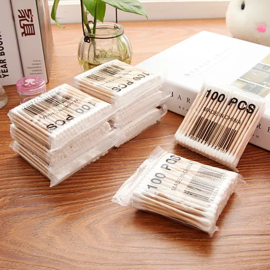 
Plastic free biodegradable sliding plastic box bamboo stick sterilized cotton swabs 