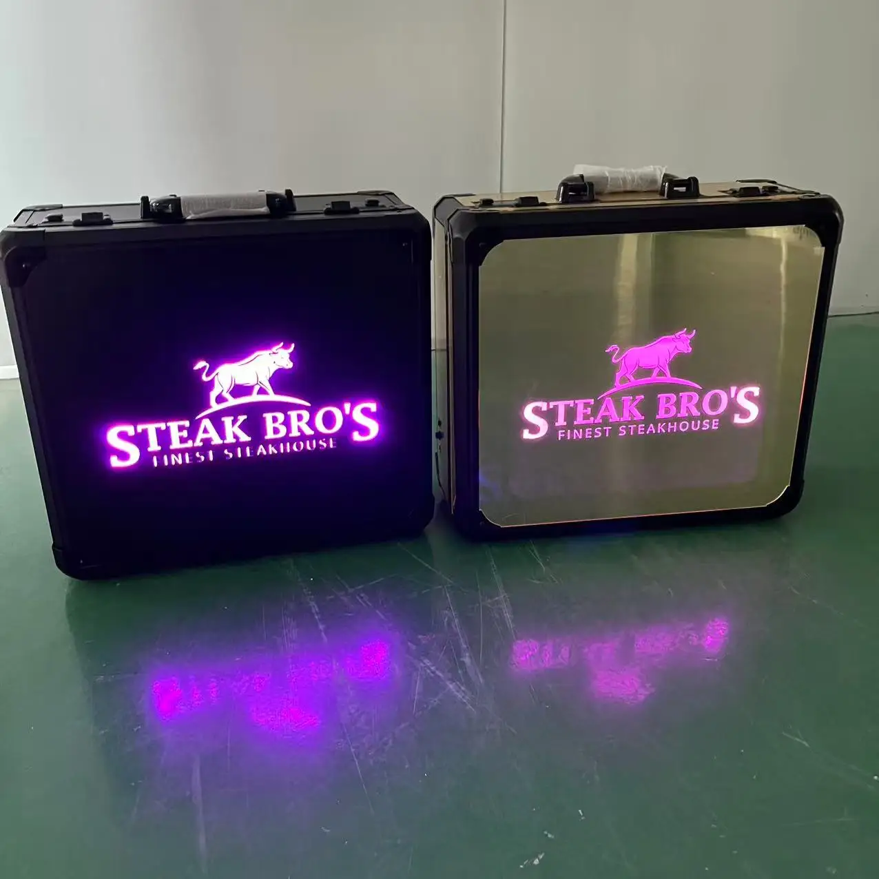 Bespoke Gold Mirror Steak Briefcase with LED Light – Customized Display ...