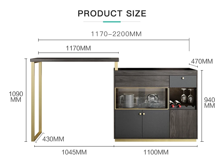 Luxury Style Storage Bar Table Stainless Steel Frame Black Home Living