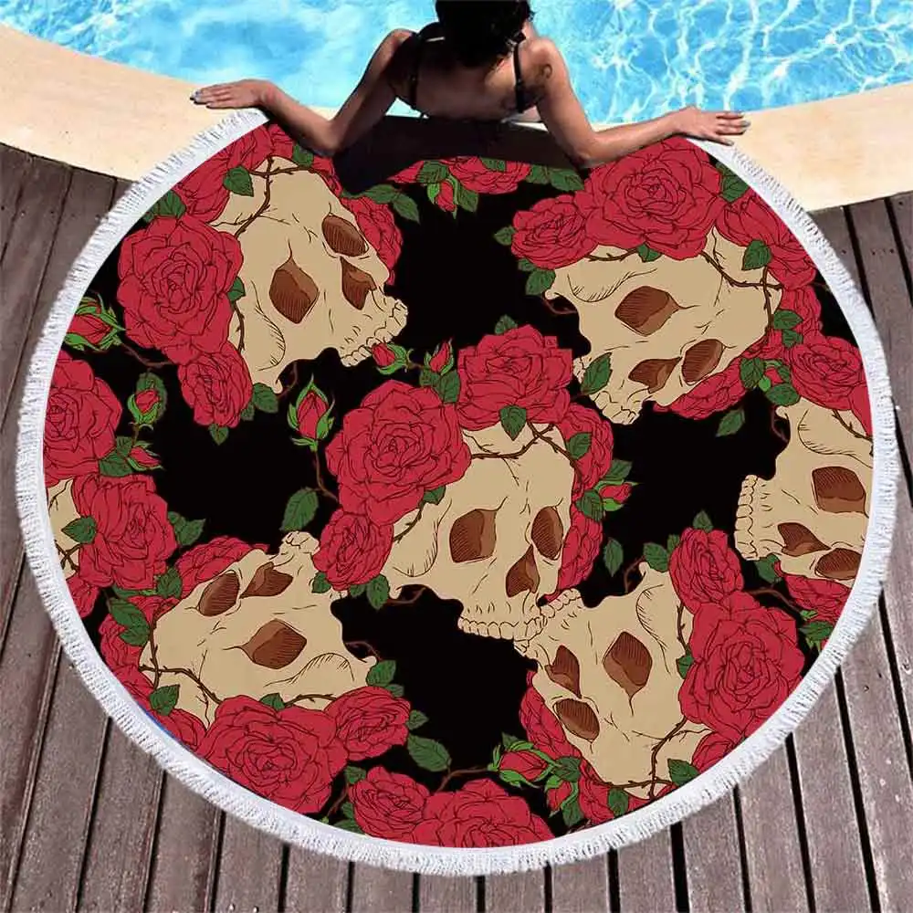 skull-rose beach towel