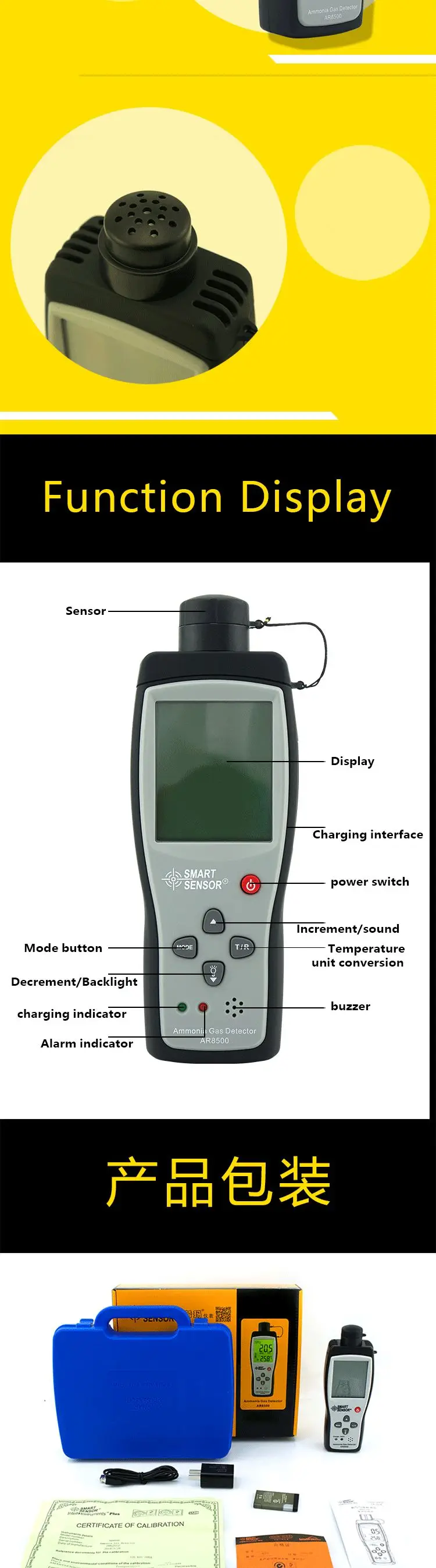 Handheld Ammonia Gas Nh3 Detector Meter Tester Monitor Range 0100ppm Sound Light Alarm Buy