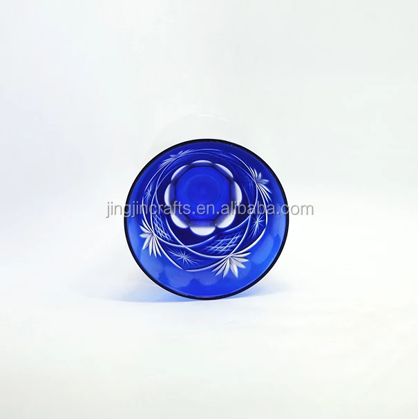 Wholesale Stock Cheap Small Glass Wine Cup Colored Blue Hand Carved