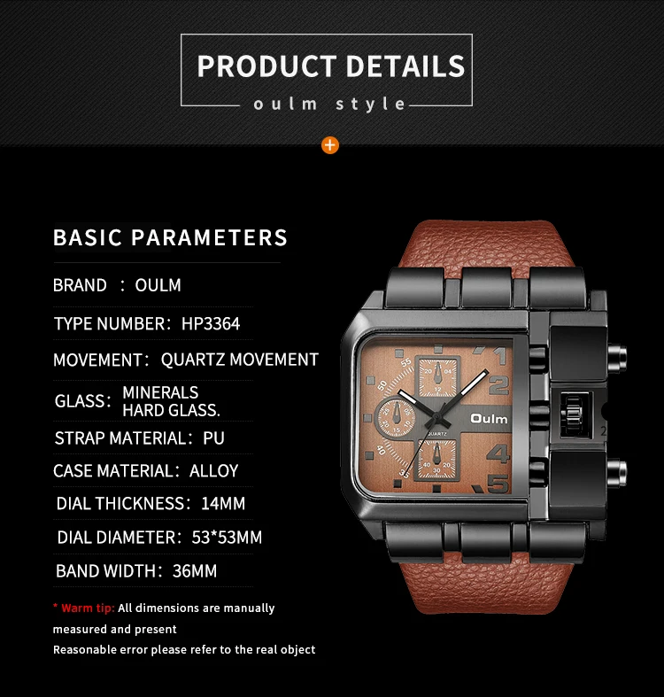 hot selling original unique design rectangle watch oulm 3364
