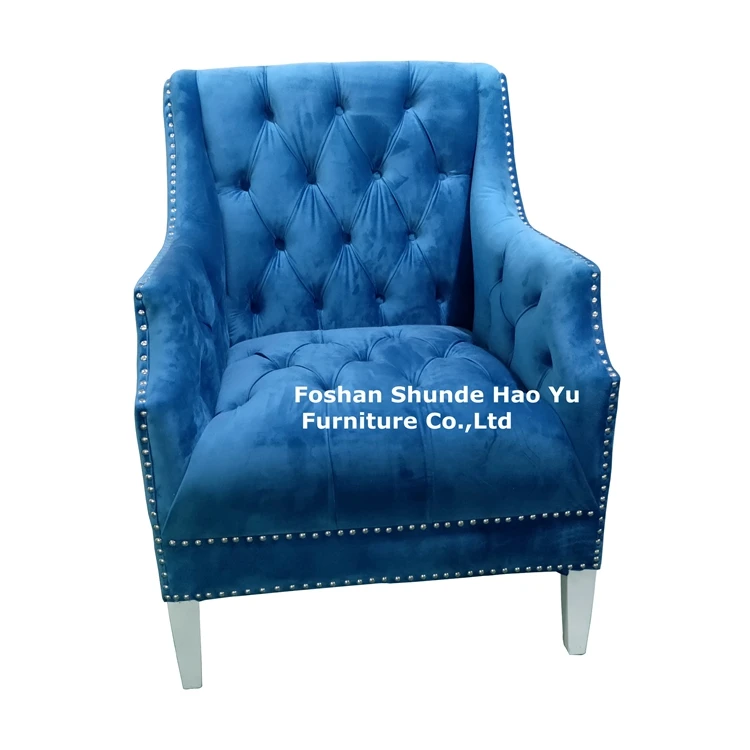 Lc181 Tufted Blue Velvet Accent Chair High Back Accent Arm Chair Buy