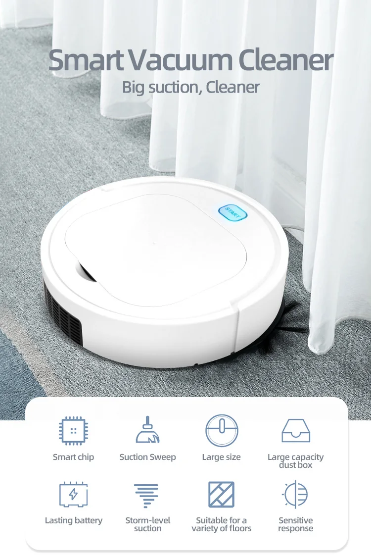 EqWong Robot Vacuum Cleaner Household Smart Cleaning Robot Automatic Cleaner Intelligent Vacuum Cleaner for Hard Floor Tile Pet Hair and Carpets Automatic Smart Sweeper Robot 