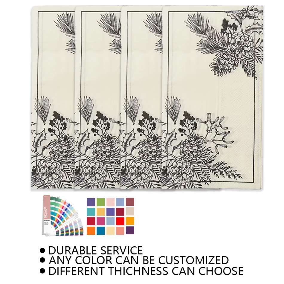 LR Modern 3ply Yellow Flower Ink Printed Disposable Food Grade Biodegradable Square Paper Napkin 33x40cm Spring Festival Party factory