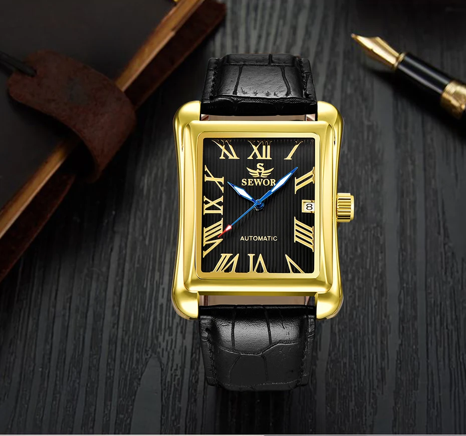 Buy SEWOR Luxury Square Mechanical Watches Simple Mens Watch Skeleton  Hollow Hand Wind Watches Men Dress Business Reloj Hombre Online at  desertcartINDIA